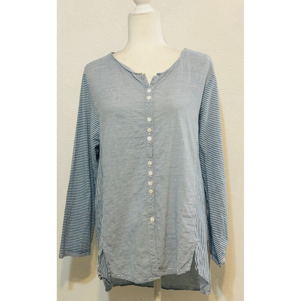Habitat Clothes To Live In Women Size L  Striped Button Down Shirt Lagenlook